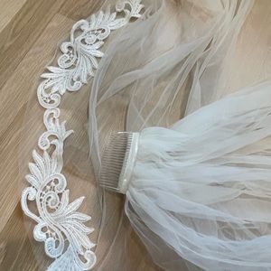 Cathedral wedding veil, ivory with lace